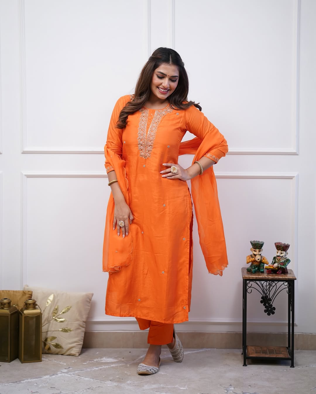 Navya Kurti 124 Party Wear Embroidery Worked Cotton Silk Kurti with Pant and Dupatta Set 