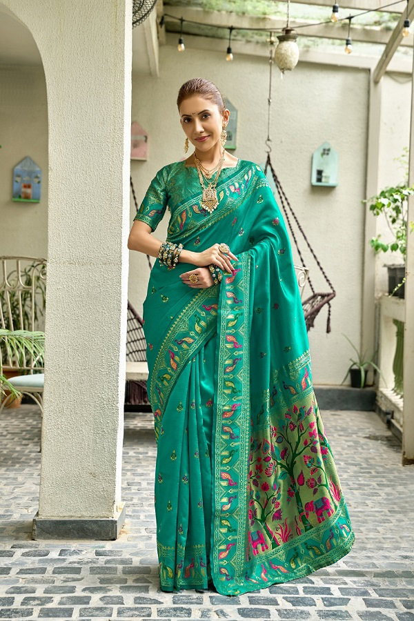 Meera 306 Party Wear Zari Weaving Worked Paithani Silk Saree with Un Stitched Blouse