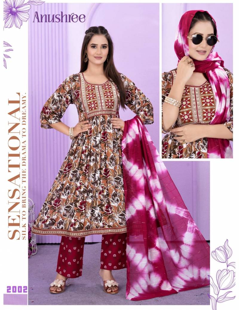 Trendy Anushree Rayon Printed Kurti With Bottom Dupatta