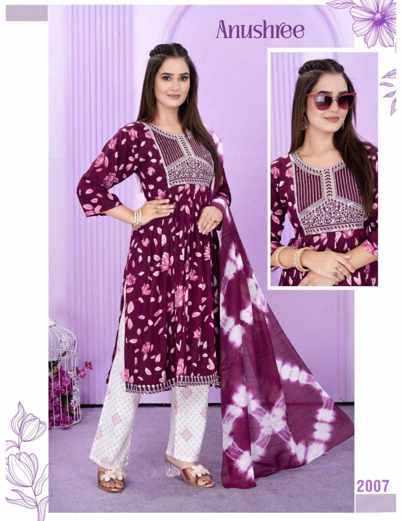 Trendy Anushree Rayon Printed Kurti With Bottom Dupatta