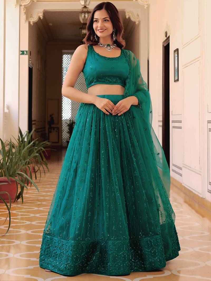 Zeel 15056 Teal Designer Net Embroidered Lehenga Collection
