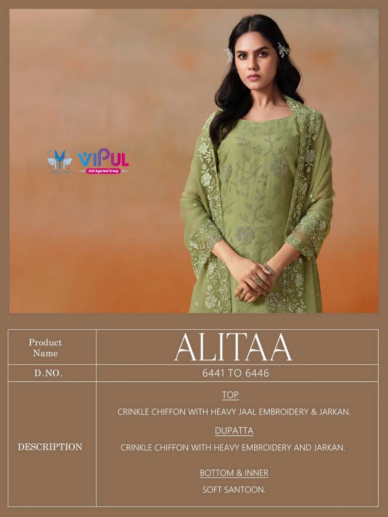 Vipul Alitaa Crinkle Chiffon Embroidered Salwar Suit Collection