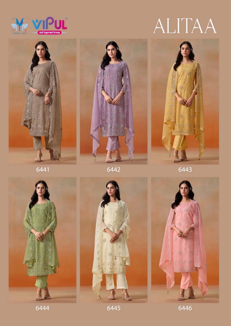 Vipul Alitaa Crinkle Chiffon Embroidered Salwar Suit Collection