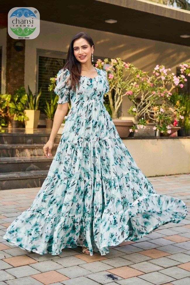 Chansi Lotus 011 Georgette Printed Gown Collection