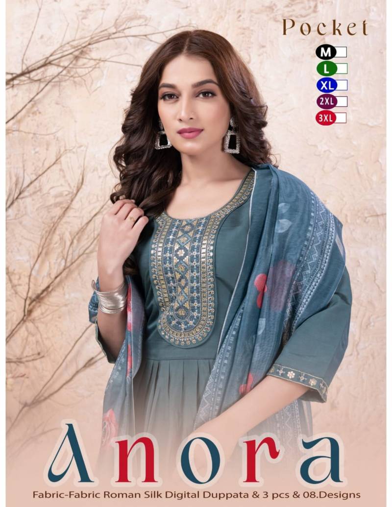 Trendy Anora Roman Silk Designer Kurti With Bottom Dupatta