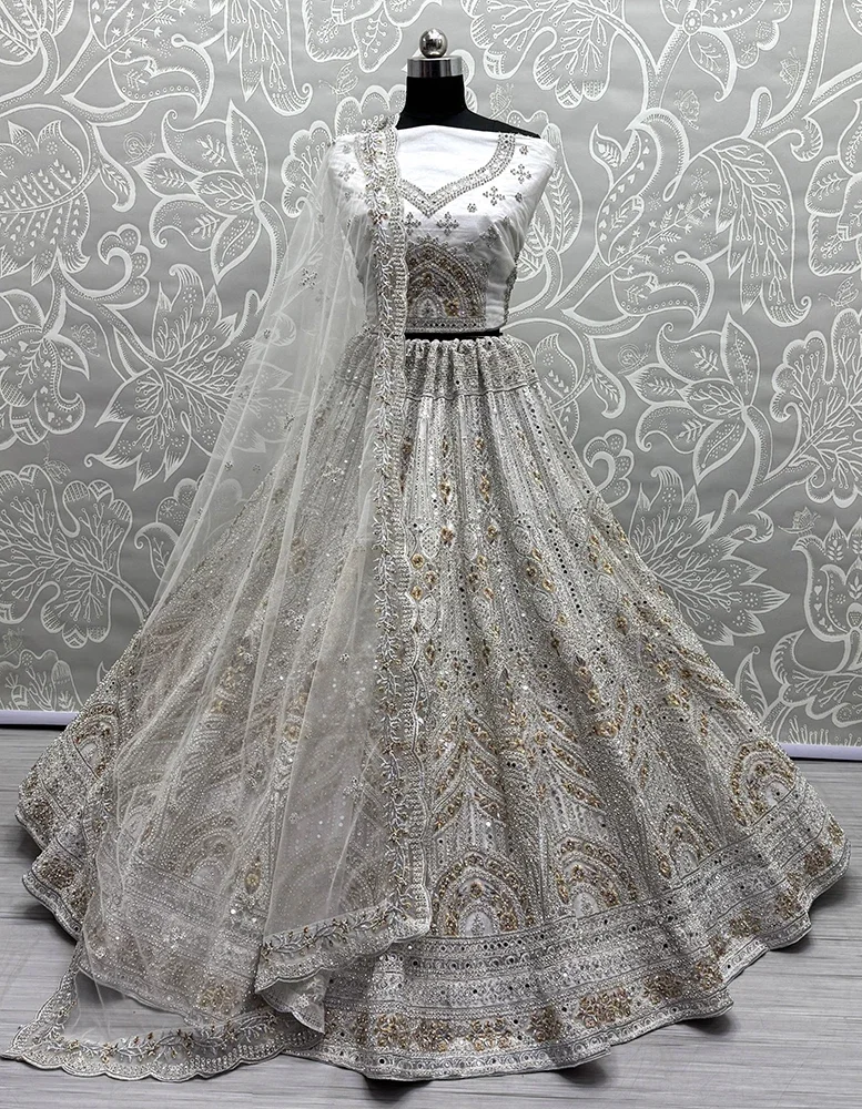 Aa 2839 Dazzling White Designer Net Embroidered Lehenga Choli Collection