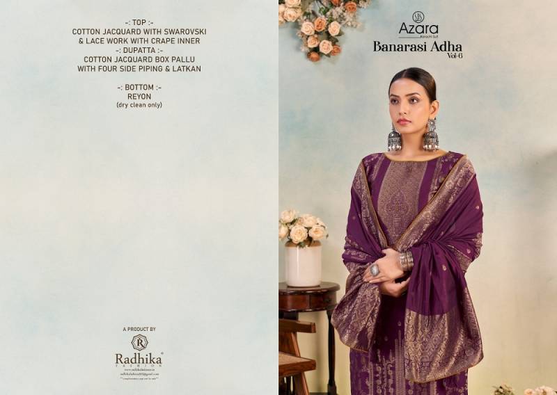 Radhika Azara Banarasi Adha Vol 6 Cotton Jacquard Dress Material