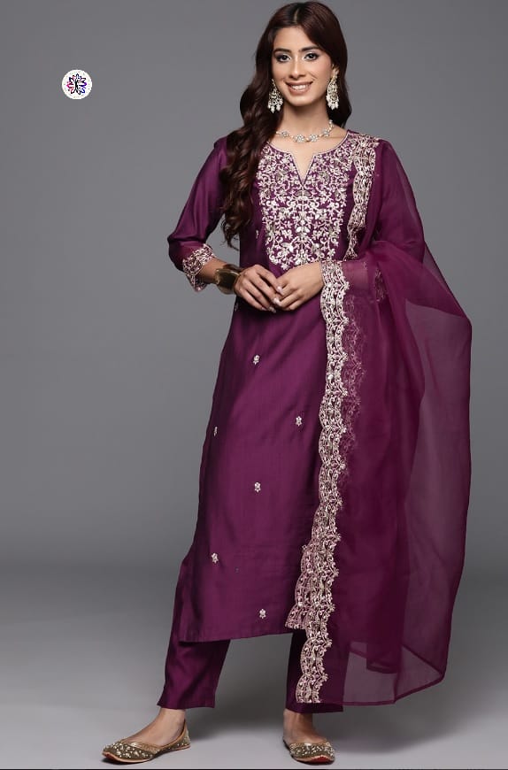 Lekha KL 5125 Chanderi Silk Embroidery Kurti Bottom With Dupatta