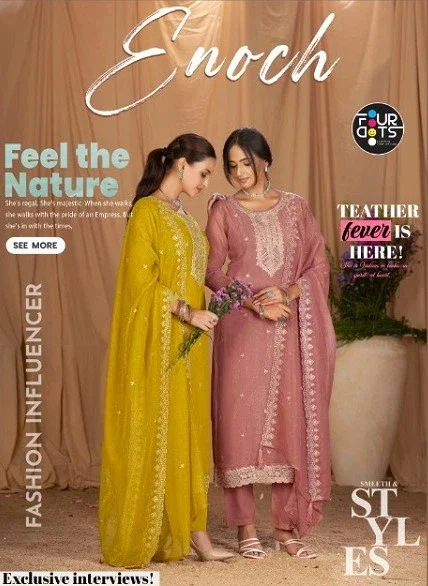 Four Dots Enoch Rose Gold Silk Jharkan Dress Material