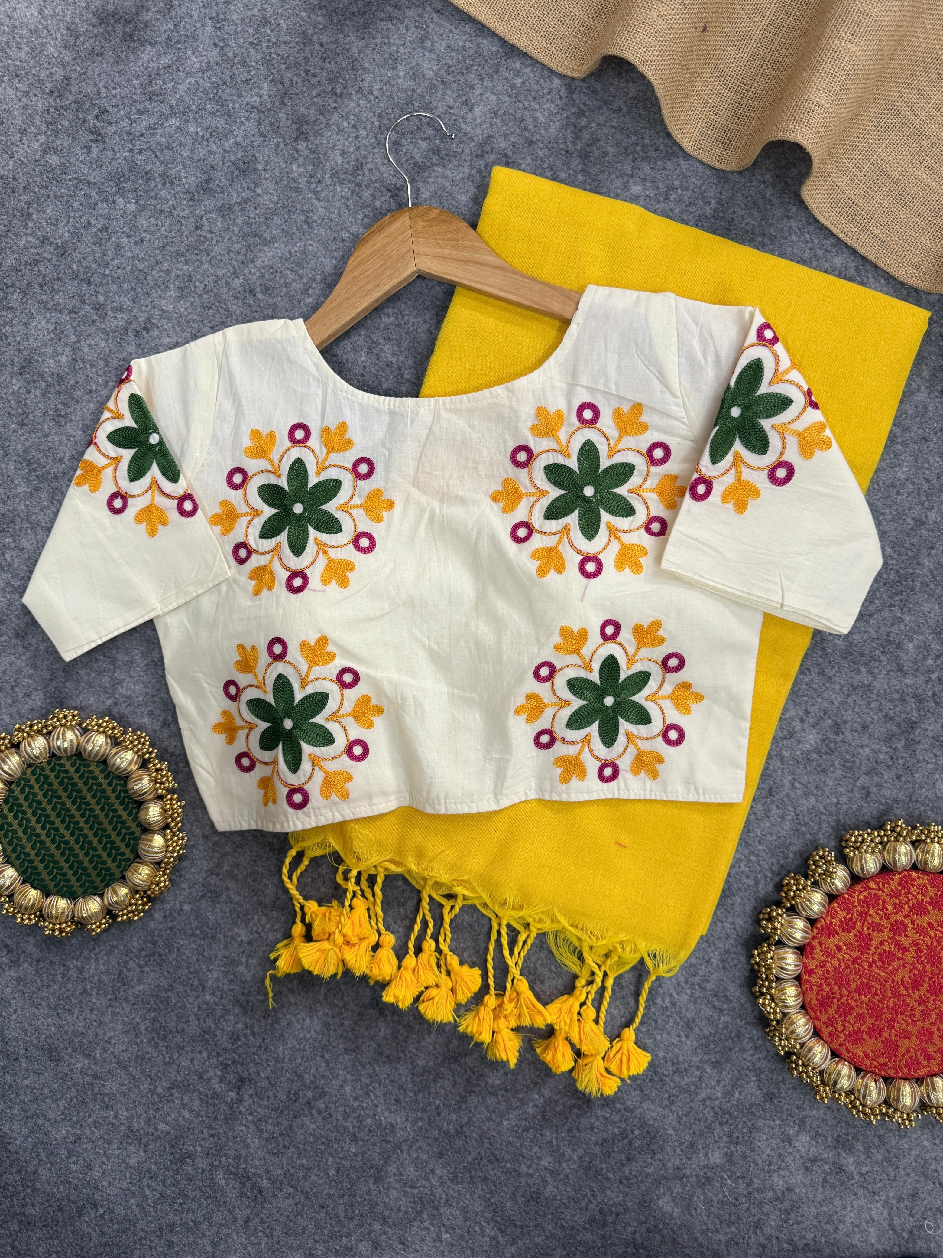 Lekha CF 146 Khadi Cotton Plain Saree With Embroidery Readymade Blouse