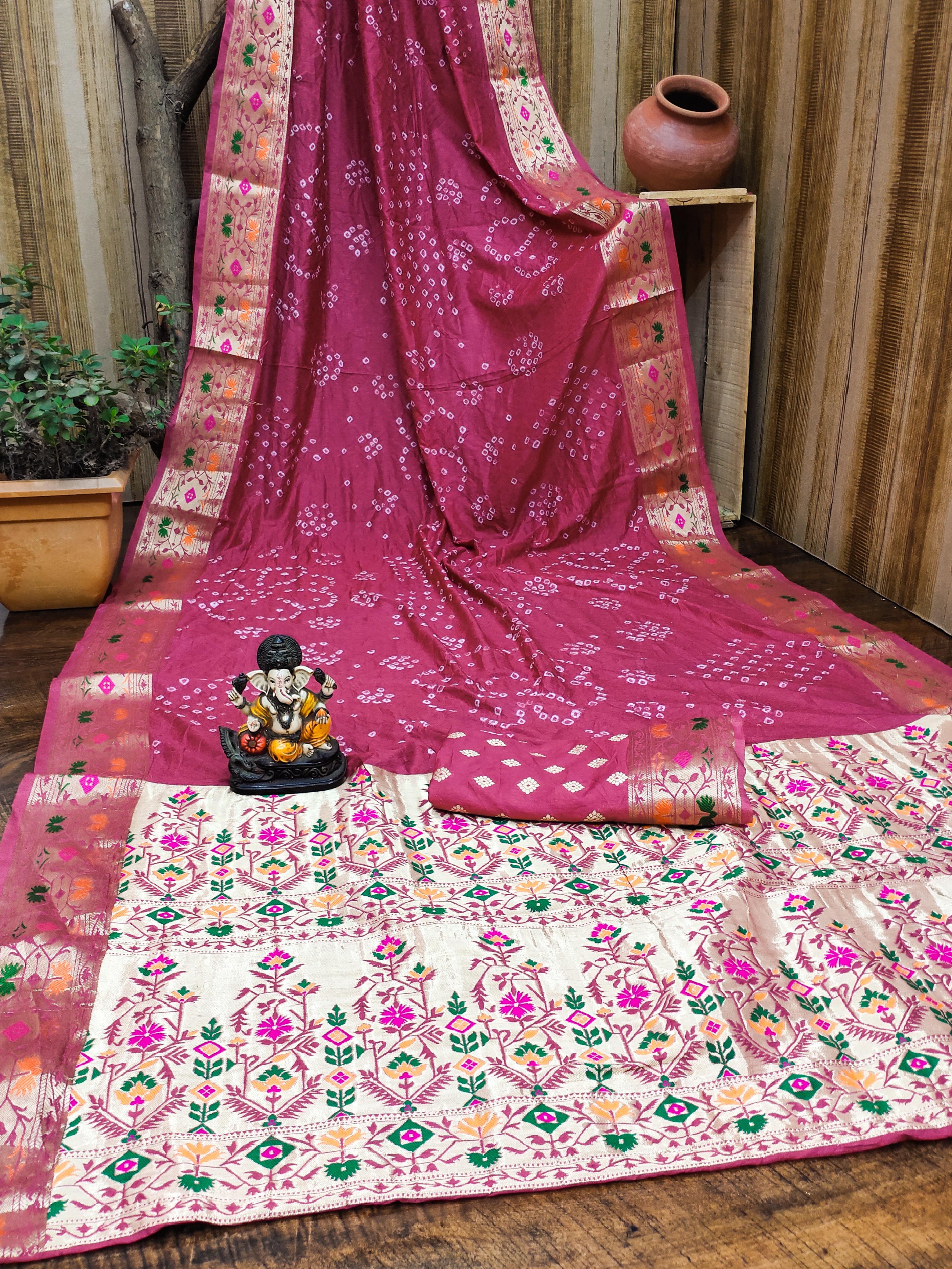 Lekha VC Deewani Pure Bandhej Silk Patola Border With Zari Weaving Saree