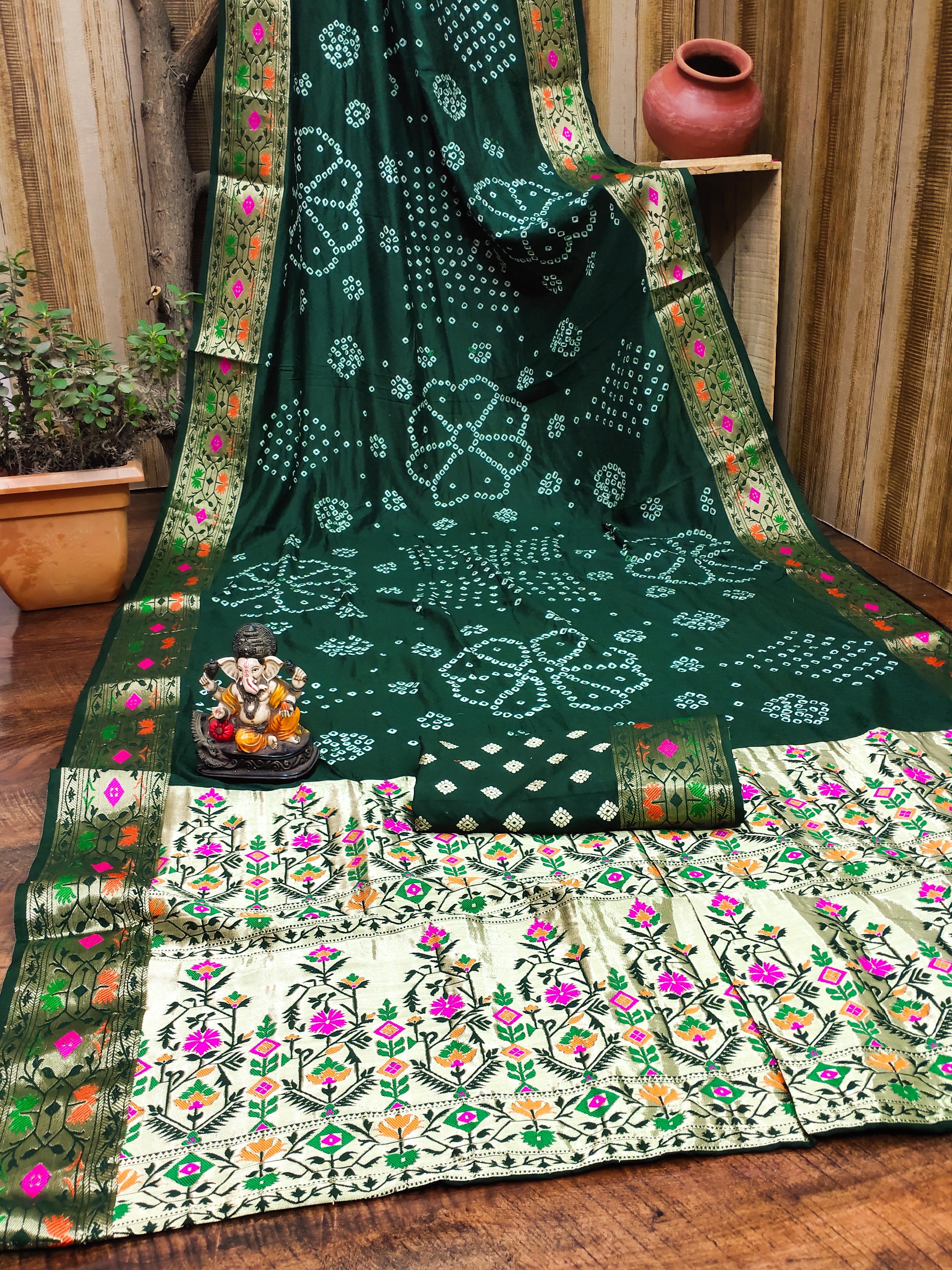 Lekha VC Deewani Pure Bandhej Silk Patola Border With Zari Weaving Saree