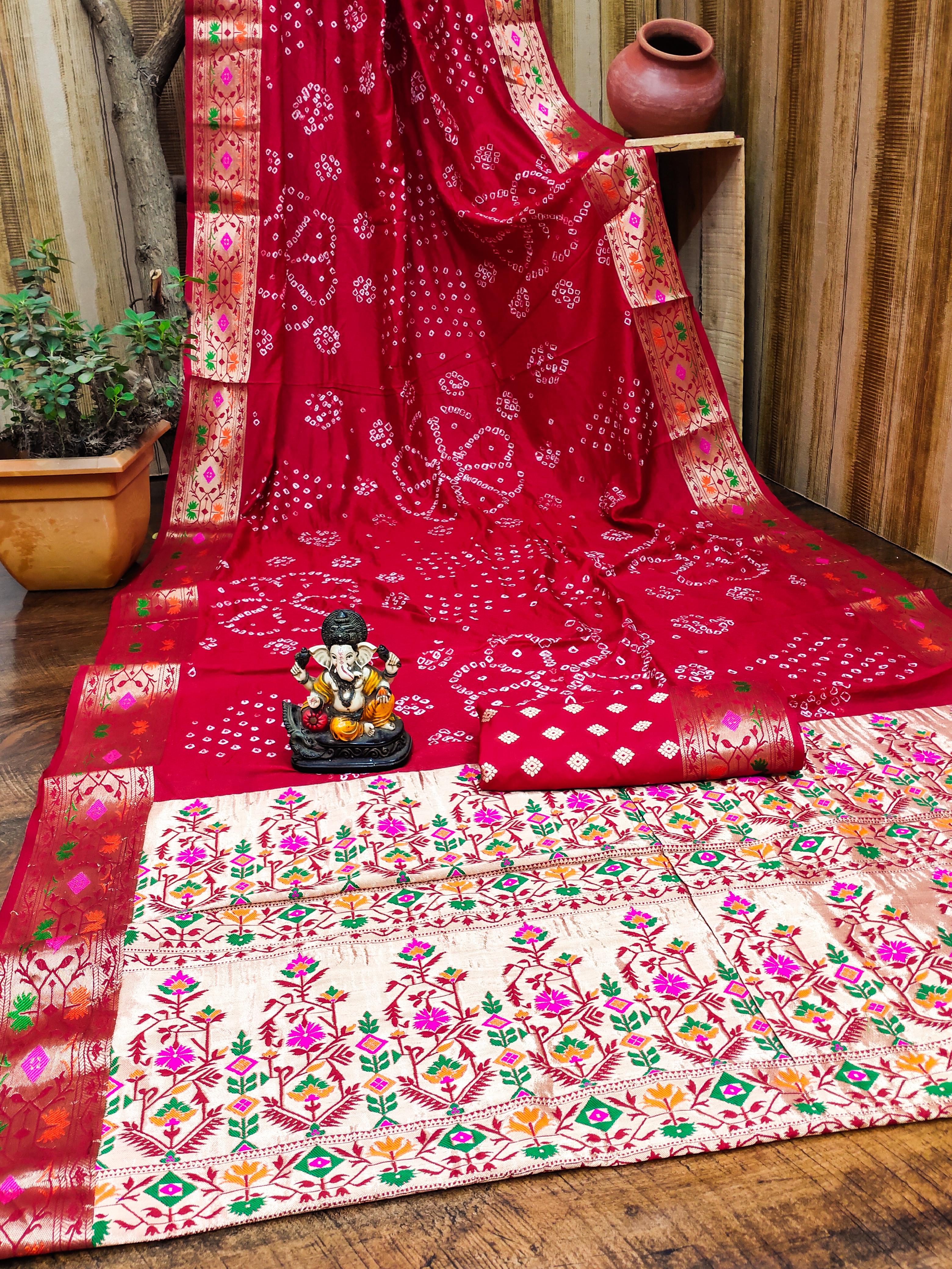 Lekha VC Deewani Pure Bandhej Silk Patola Border With Zari Weaving Saree