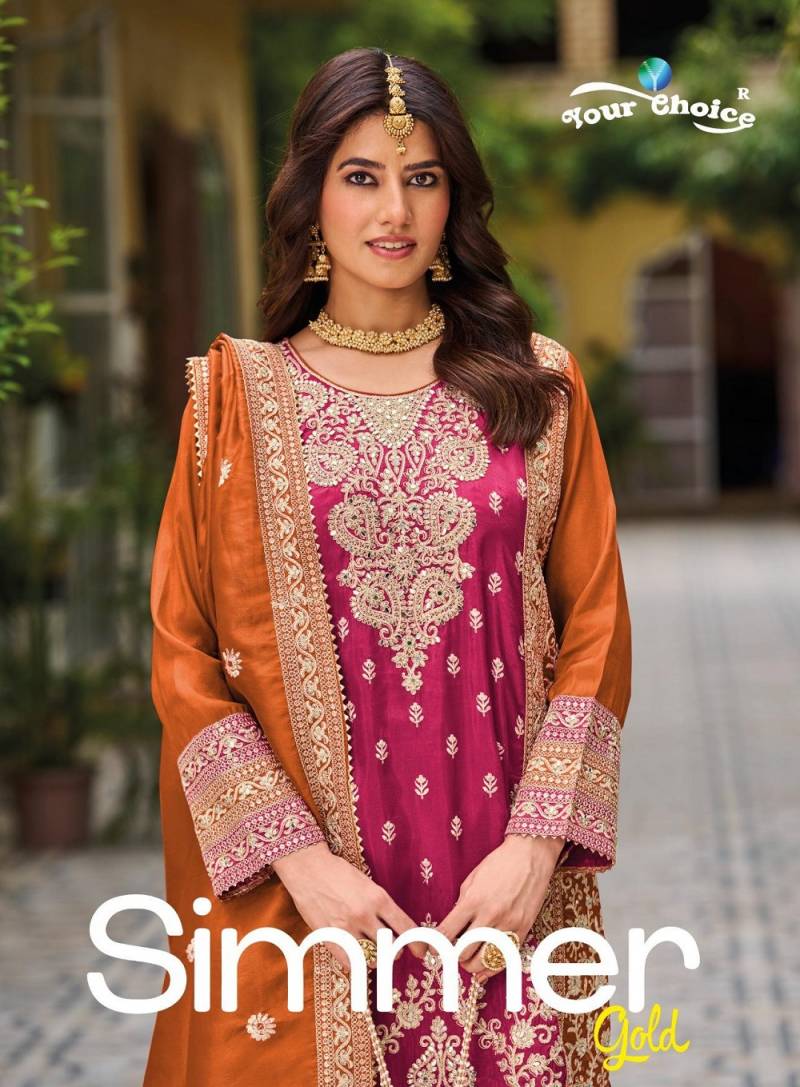 Your Choice Simmer Gold Chinon Embroidered Salwar Suit Collection