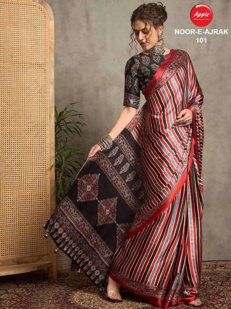 Apple Noor E Ajrak Crepe Printed Designer Saree Collection