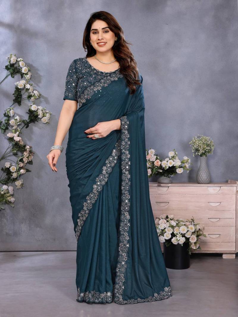1291 Beautiful Fancy Georgette Silk Mirror Work Saree Collection