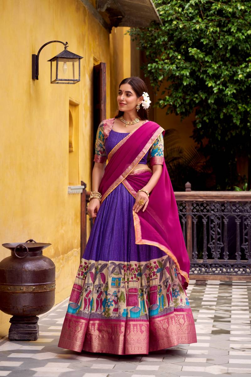 Bt 7115 Beautiful Zari With Kalamkari Printed Lehenga