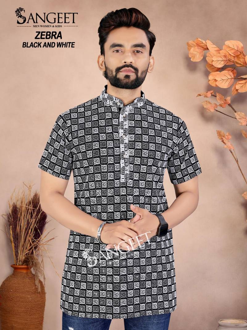 Sangeet Zebra Black And White Sifli Work Mens Shirts Collection