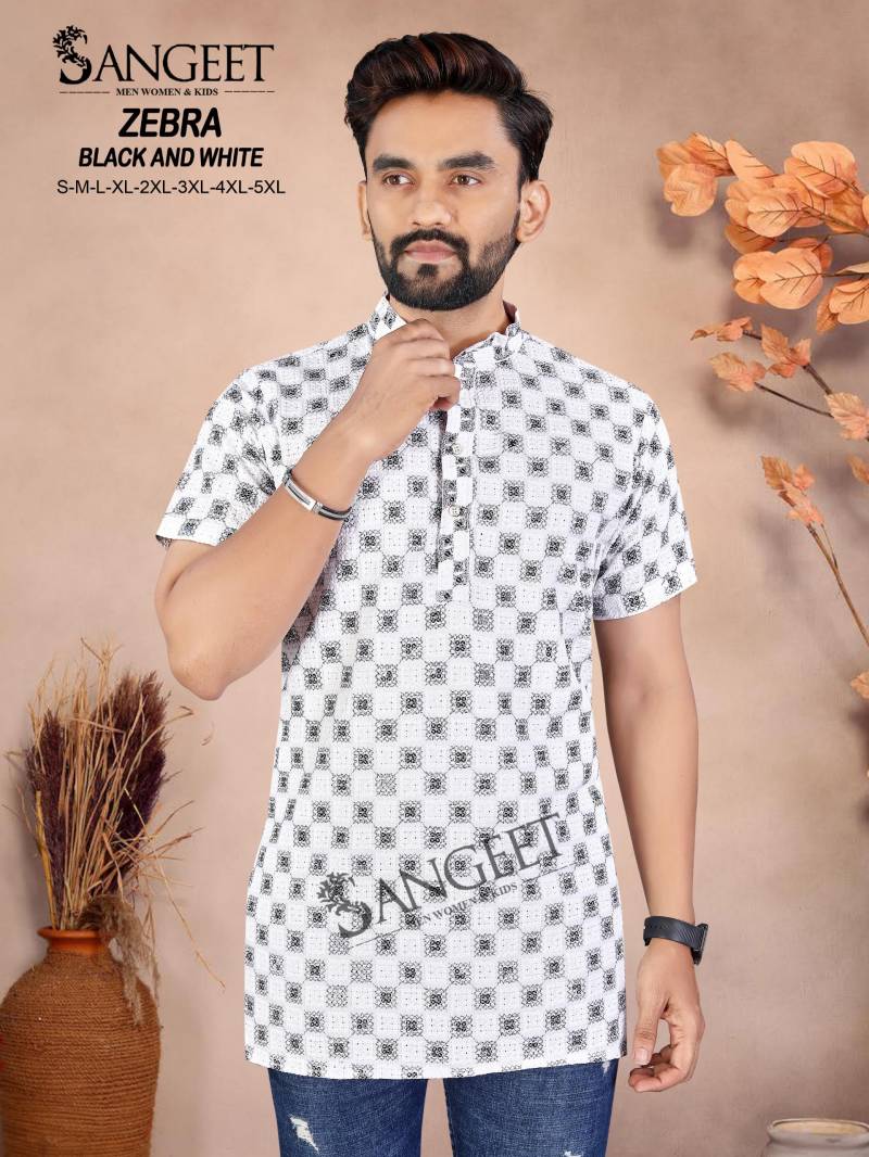 Sangeet Zebra Black And White Sifli Work Mens Shirts Collection