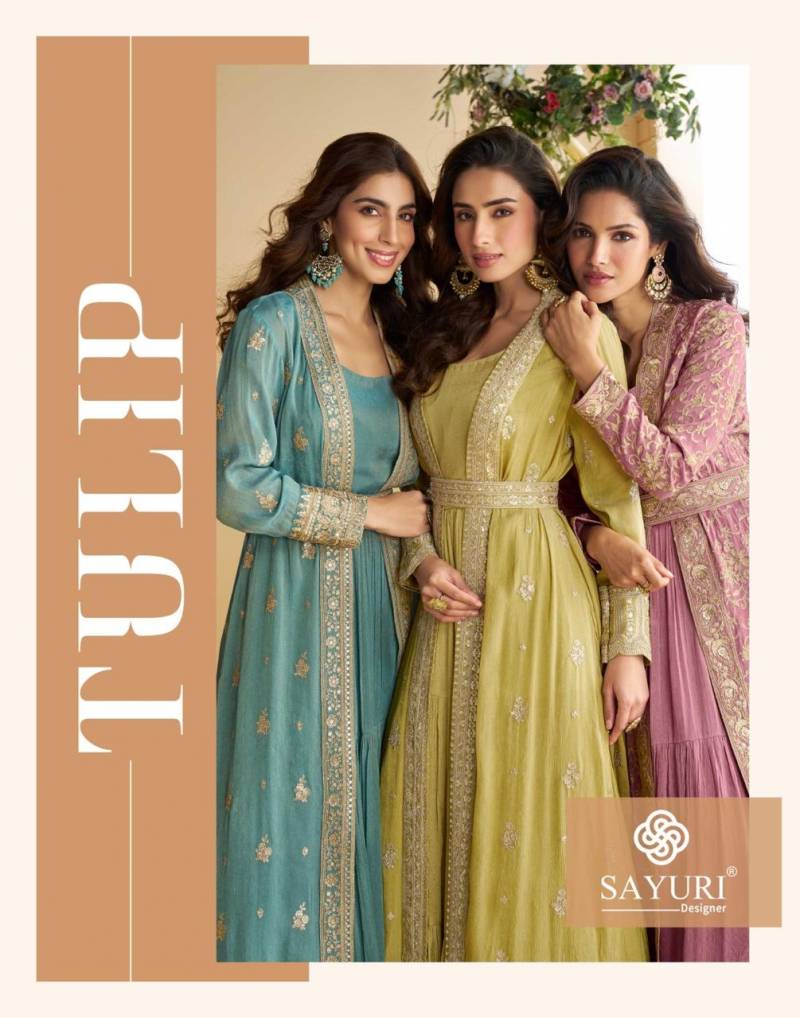 Sayuri Tulip Designer Chinon Silk Embroidered Indo Western Collection