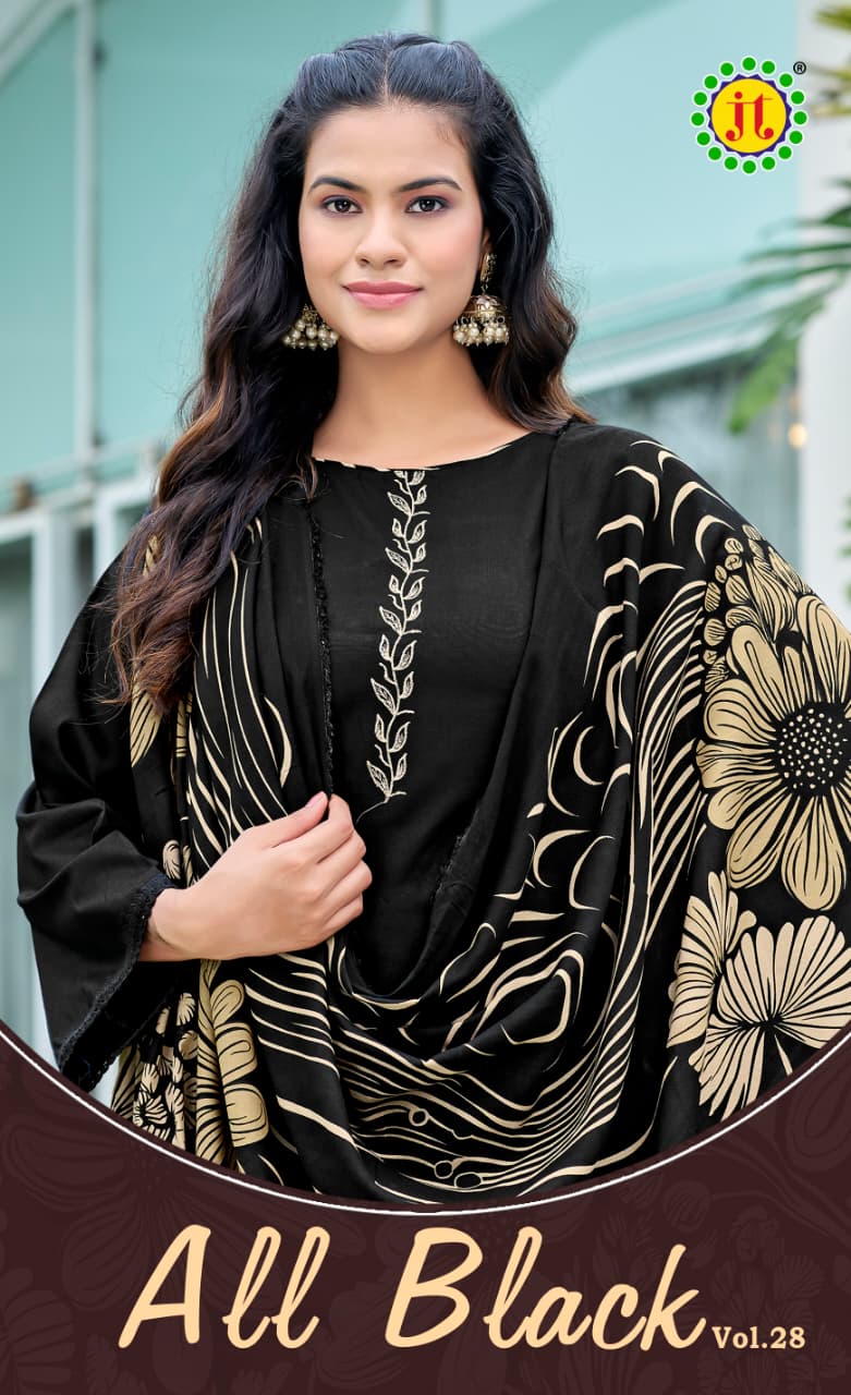 Jt All Black Vol 28 Rayon Embroidered Dress Material Collection