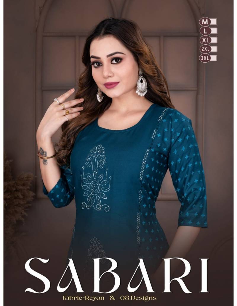 Trendy Sabari Rayon Screen Printed Kurti Collection