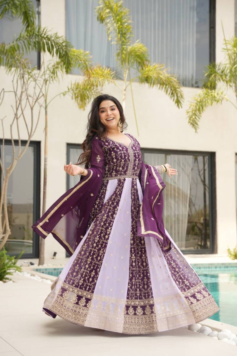 Lw 9250 Zari Designer Faux Blooming Gown With Dupatta Collection