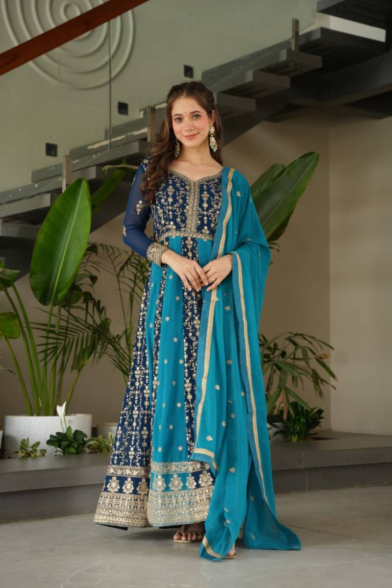 Lw 9250 Zari Designer Faux Blooming Gown With Dupatta Collection