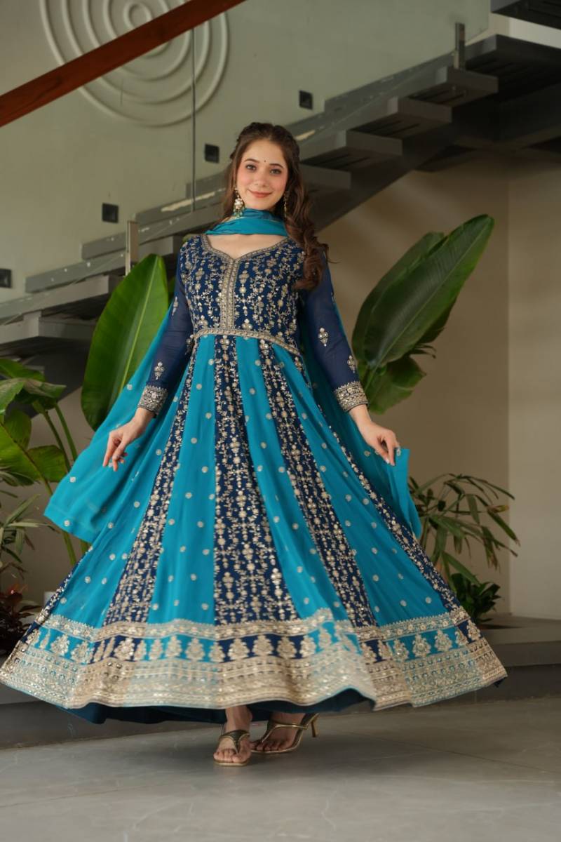Lw 9250 Zari Designer Faux Blooming Gown With Dupatta Collection