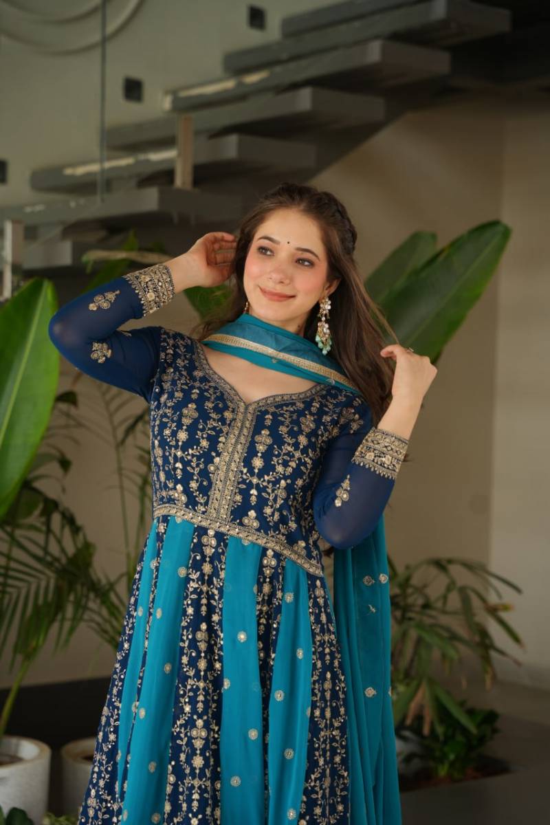 Lw 9250 Zari Designer Faux Blooming Gown With Dupatta Collection