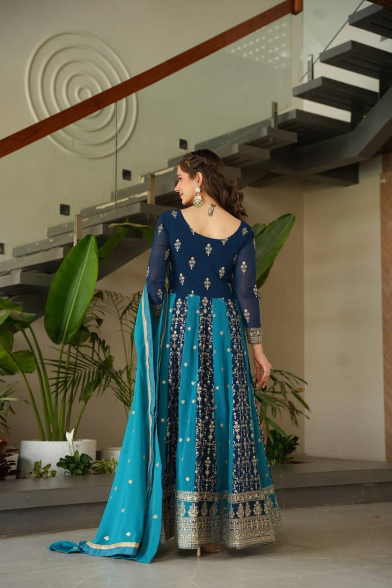 Lw 9250 Zari Designer Faux Blooming Gown With Dupatta Collection
