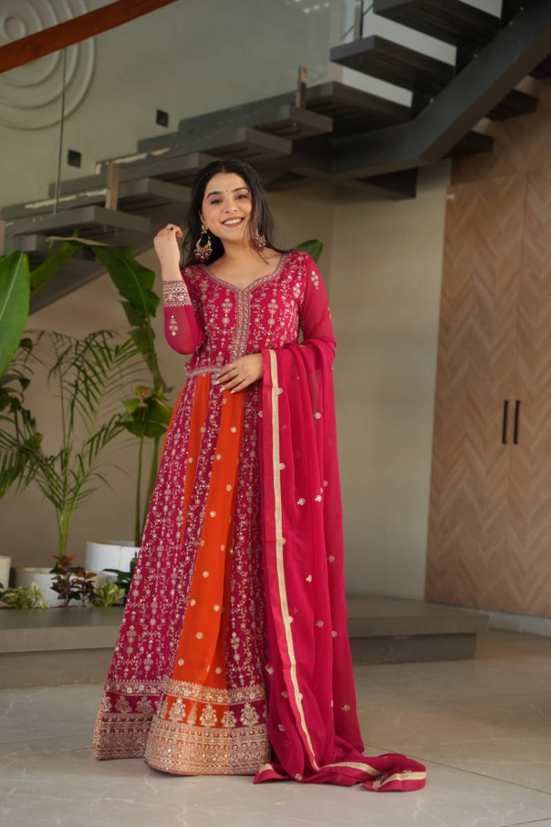 Lw 9250 Zari Designer Faux Blooming Gown With Dupatta Collection