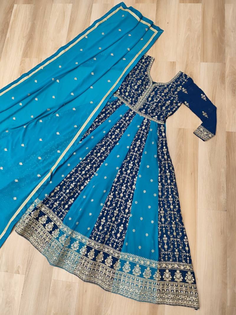 Lw 9250 Zari Designer Faux Blooming Gown With Dupatta Collection