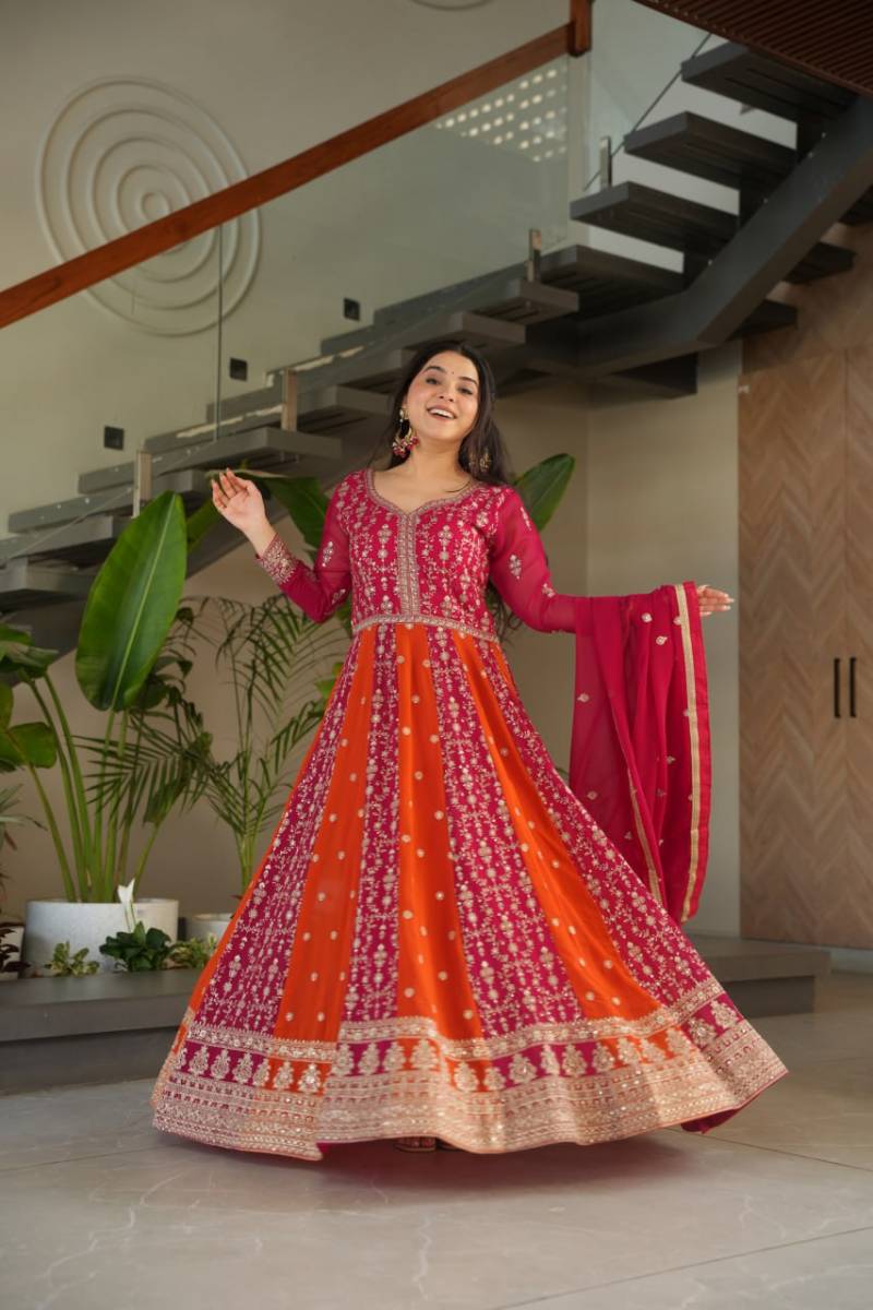 Lw 9250 Zari Designer Faux Blooming Gown With Dupatta Collection