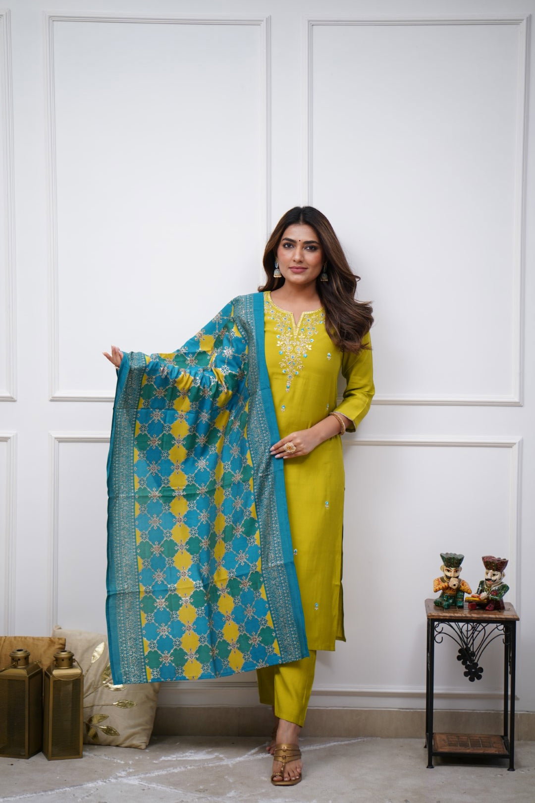 Navya Kurti 125 Party Wear Embroidery Worked Cotton Blend Kurti with Pant and Dupatta Set 
