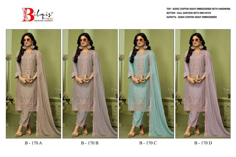 Bilqis B 170 A To D Sushi Chiffon Festival Wear Salwar Suit Collection
