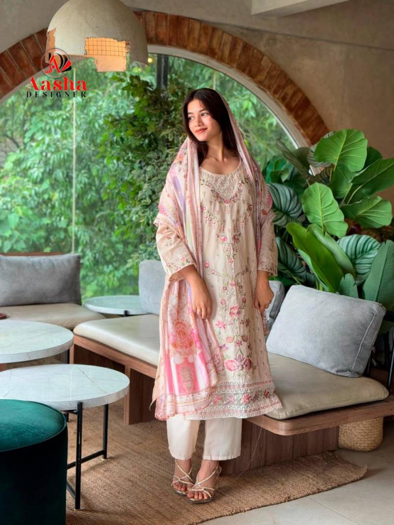 Aasha 1179 Chiffon Dupatta Cambric Cotton Casual Wear Collection
