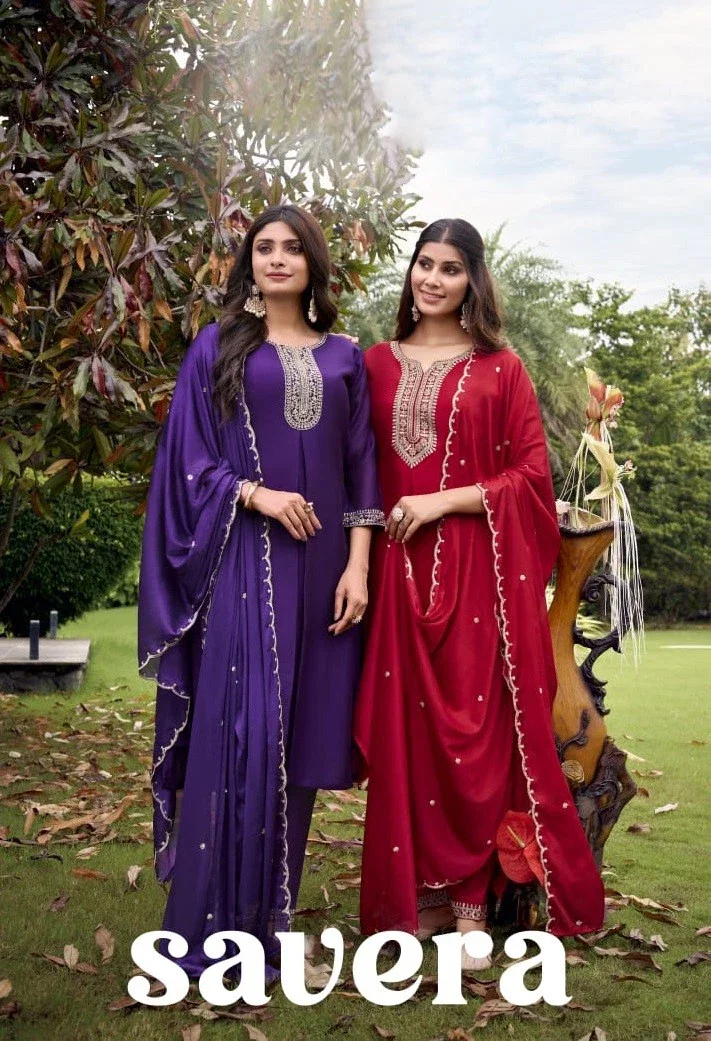 At Savera Blooming Vichitra Fancy Kurti With Bottom Dupatta Set