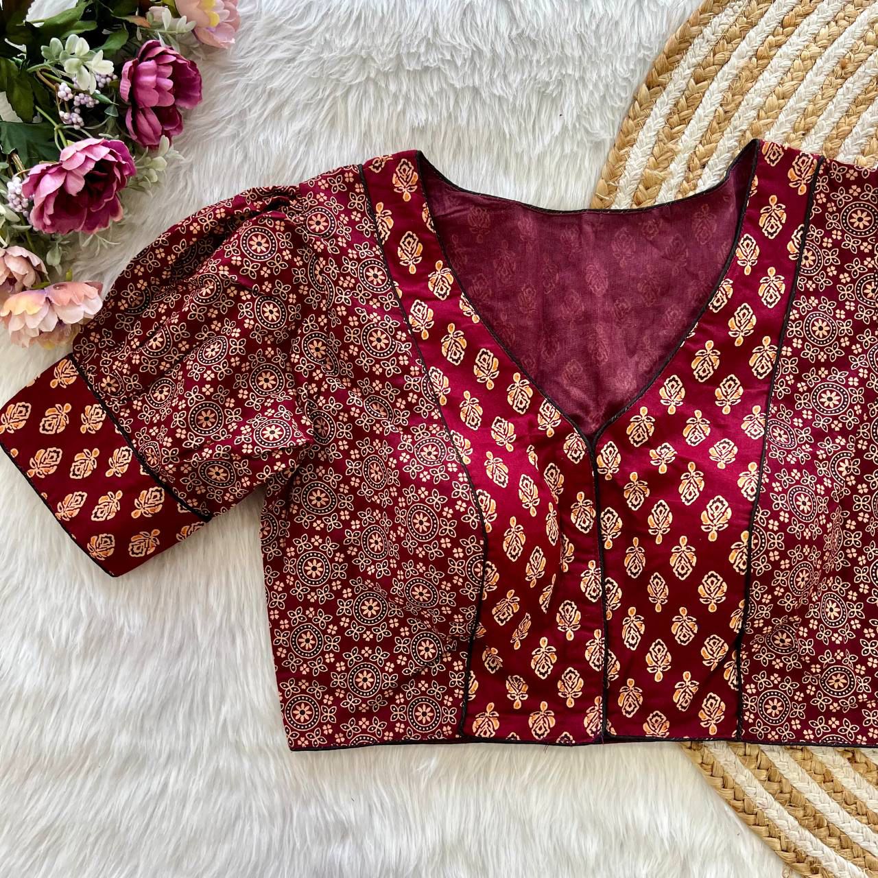 Ruh Puff Ajrak Original Ajrakh Print Cotton Blouse