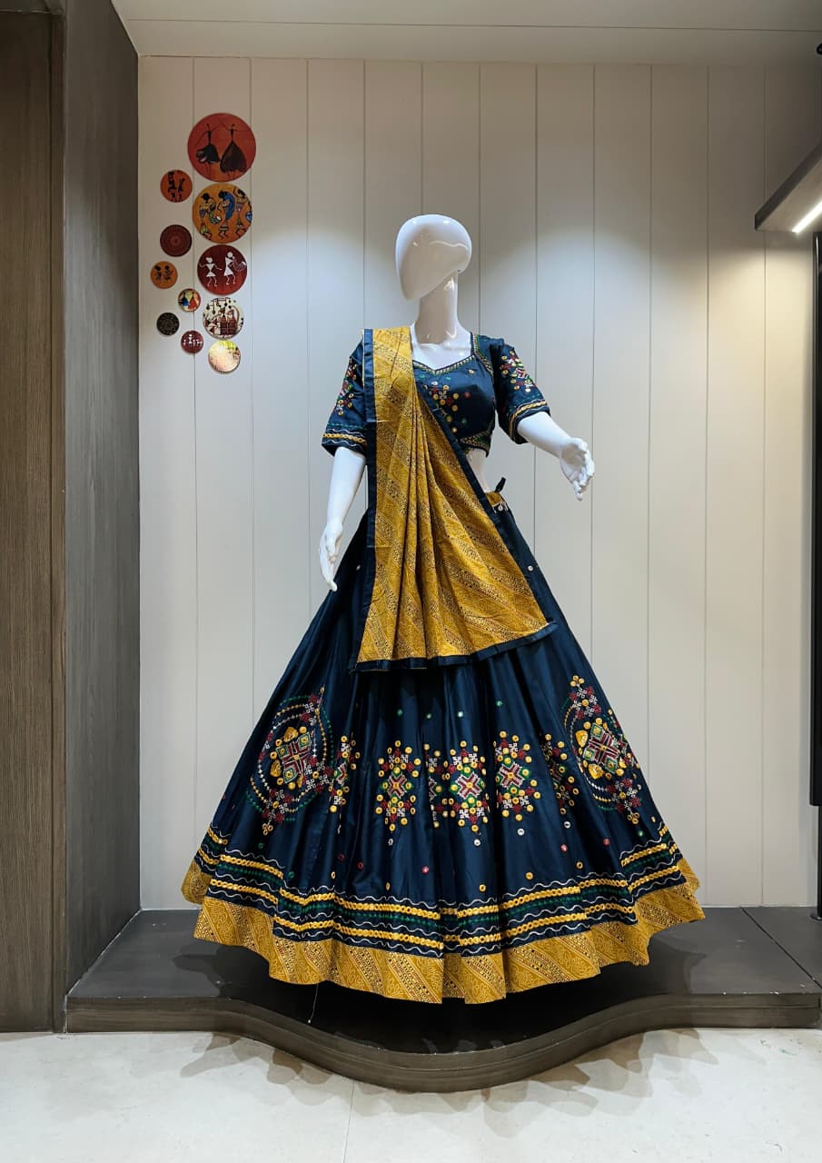 Scmd Kunjo Jam Cotton Heavy Computer Aari Work Lehenga Choli