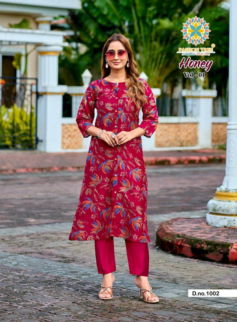 Honey Vol 1 By Passion Tree Vertican Print A Line Kurti With Bottom