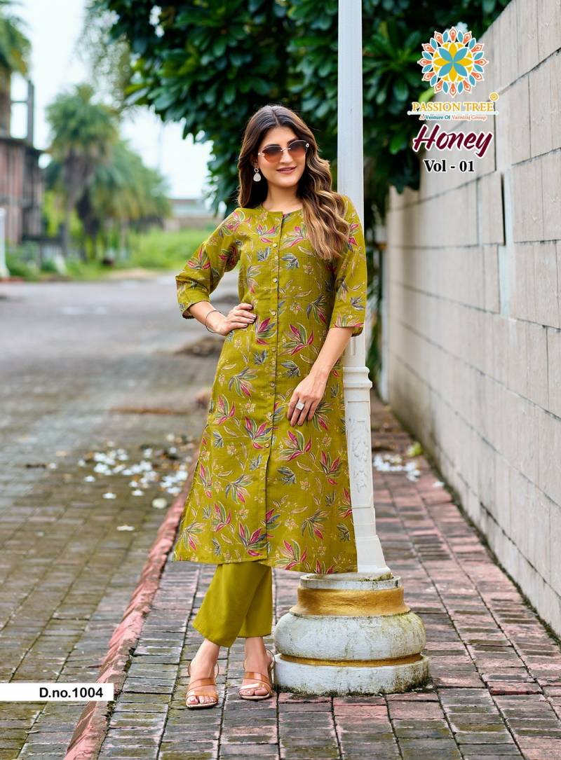 Honey Vol 1 By Passion Tree Vertican Print A Line Kurti With Bottom