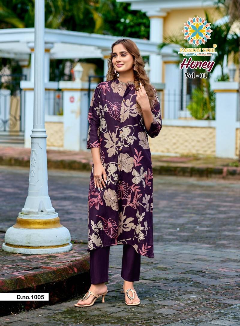 Honey Vol 1 By Passion Tree Vertican Print A Line Kurti With Bottom