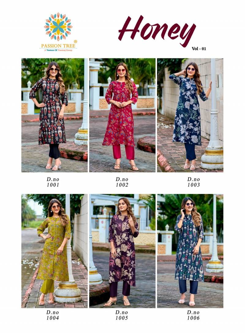 Honey Vol 1 By Passion Tree Vertican Print A Line Kurti With Bottom