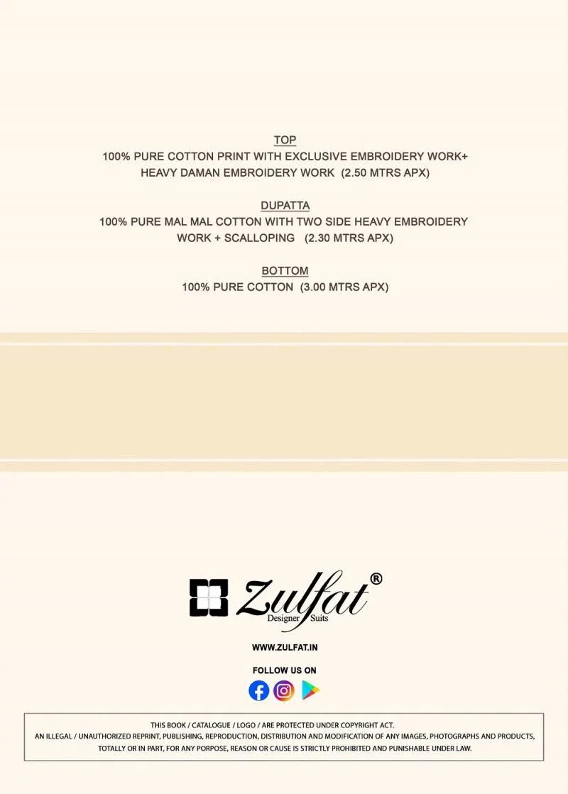 Zulfat Kiyara Cotton Printed Dress Material Collection