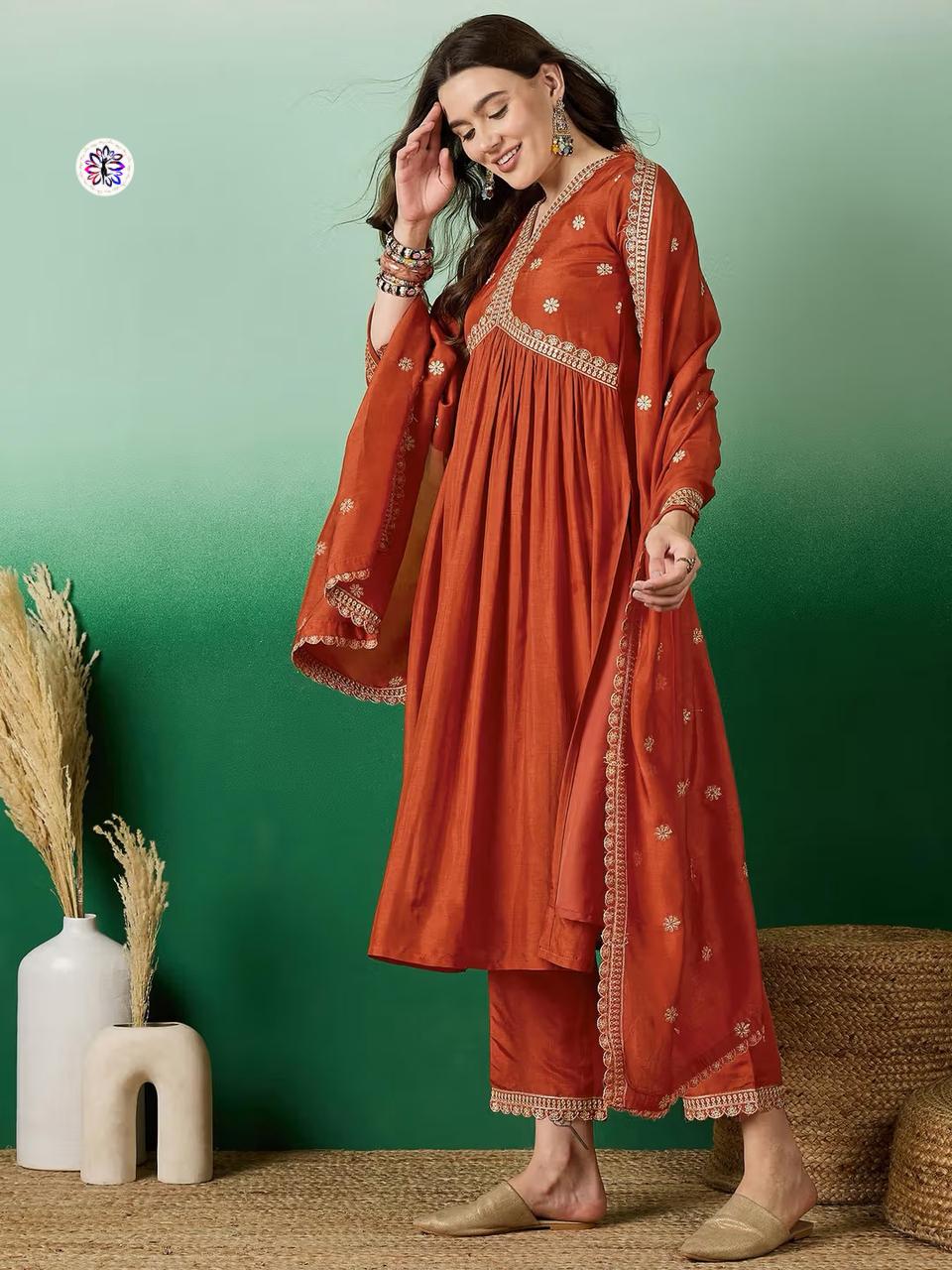 Lekha KL 5127 Viscose Chanderi Embroidery Kurti Bottom With Dupatta