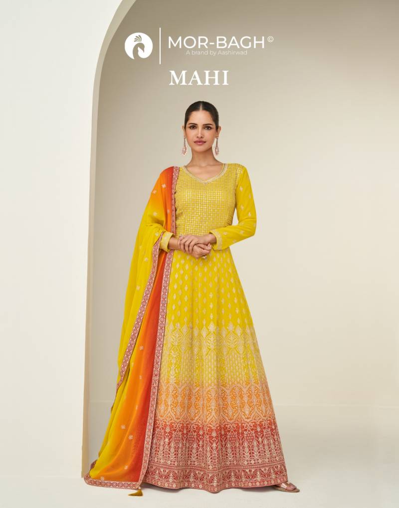 Aashirwad Mor Bagh Mahi Designer Georgette Gown With Dupatta