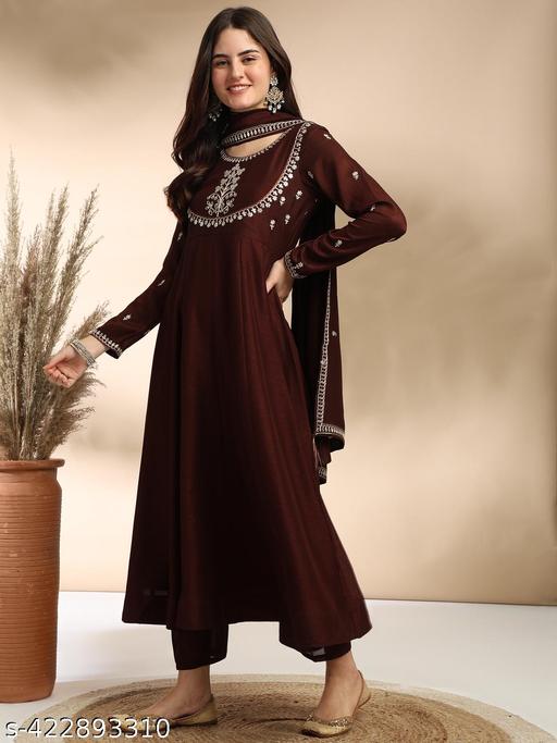Navya Kurti 128 Party Wear Embroidery Worked Vichitra Silk Kurti with Pant and Dupatta Set 