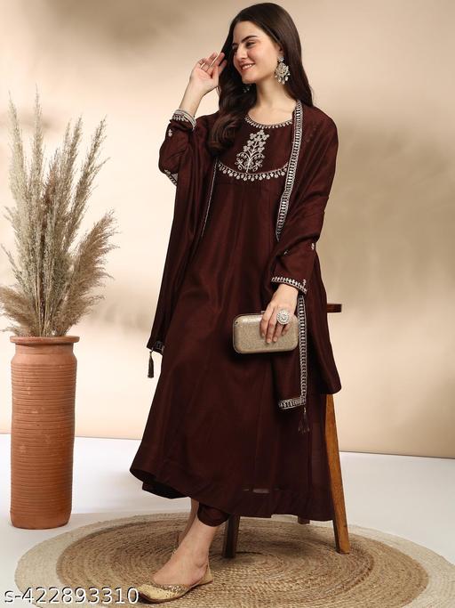 Navya Kurti 128 Party Wear Embroidery Worked Vichitra Silk Kurti with Pant and Dupatta Set 