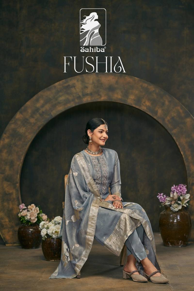Sahiba Fushia Shimmer Jacquard Embroidered Suit Collection
